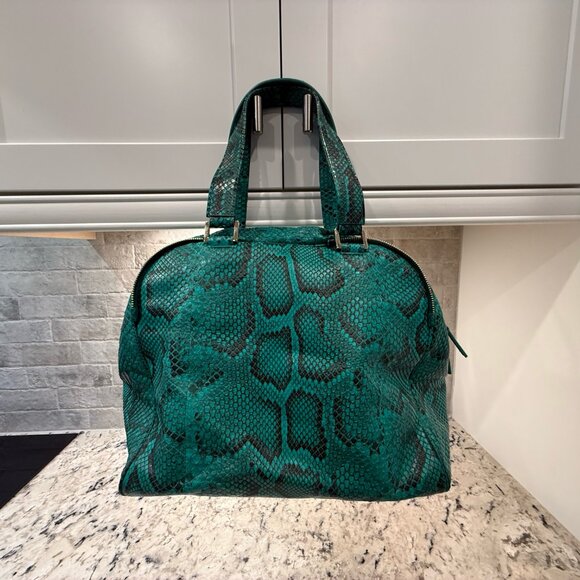Jimmy Choo SUPER RARE EUC w/COA Justine Satchel Green Python Snakeskin - Picture 2 of 10